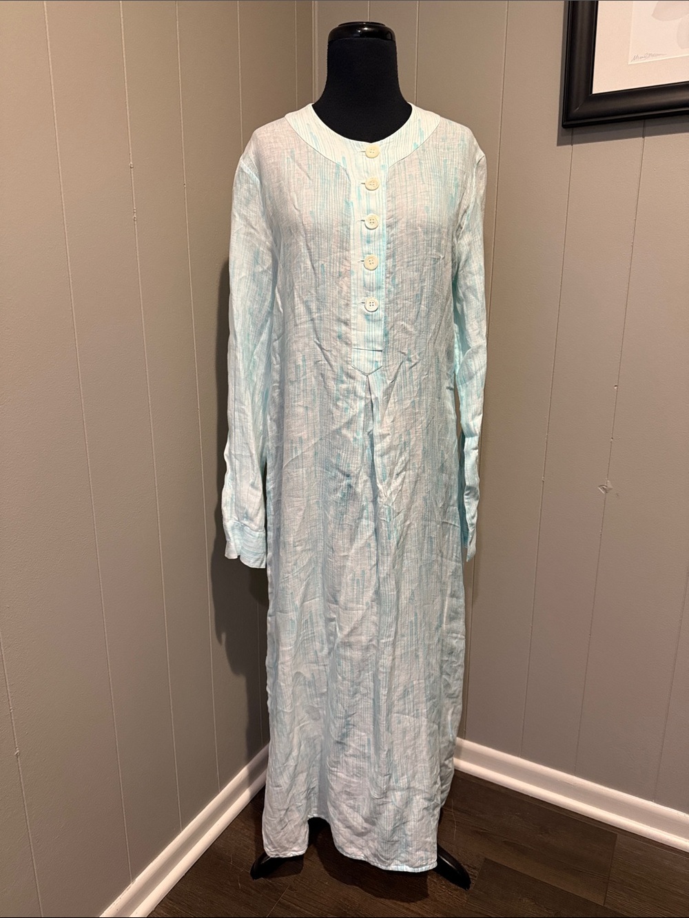 Pratesi Women’s Light Aqua Long Sleeve Maxi Dress with Button Placket